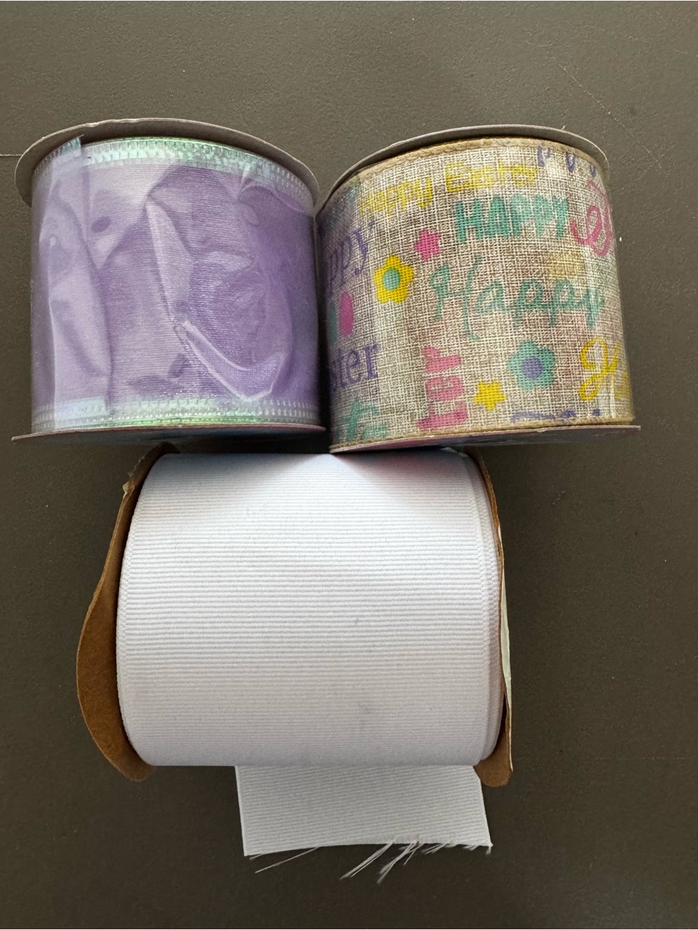 Decorative Ribbon Trio - Lavender, Patterned Pastel, White